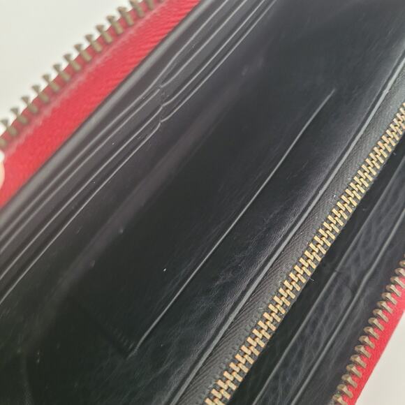 Burberry Black Label Leather Zip Around Wallet Red Clutch Logo Large Designer - Picture 4 of 13